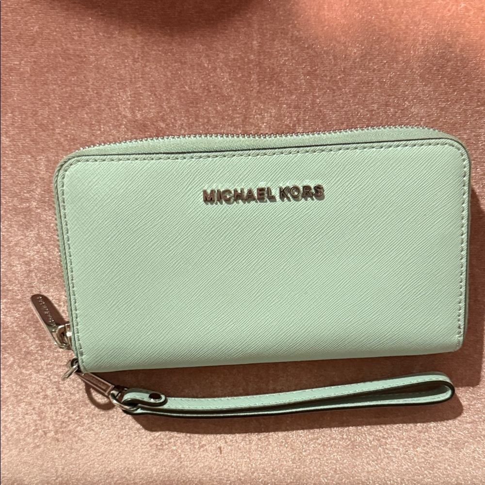Michael Kors Saffiano Leather Light Blue Wristlet Wallet